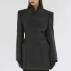 Source Unknown Clothing-Corrin Wrap Blazer, Charcoal