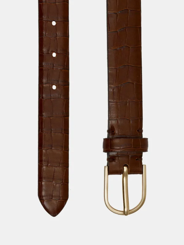 Source Unknown Clothing-Croc-Effect Belt, Brown