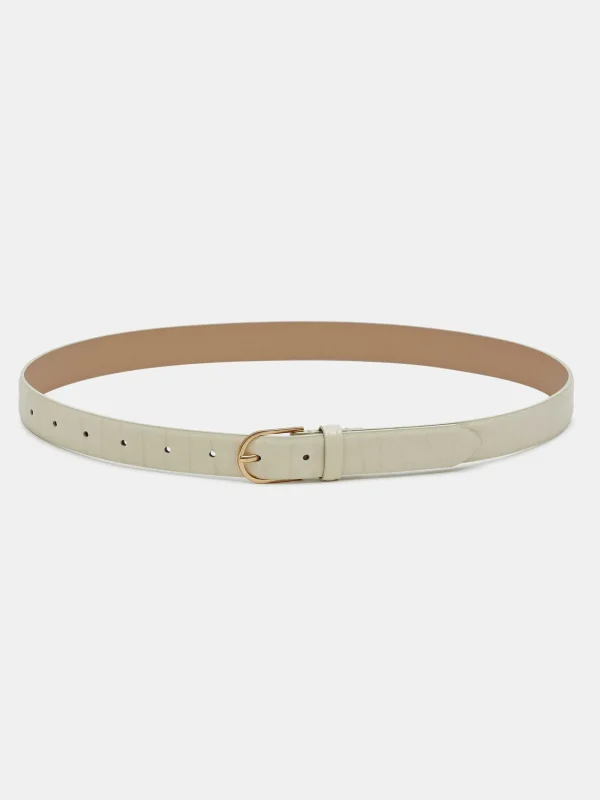 Source Unknown Accessories-Croc-Effect Belt, Ivory