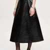 Source Unknown Clothing-Croc-Embossed Midi Skirt, Black