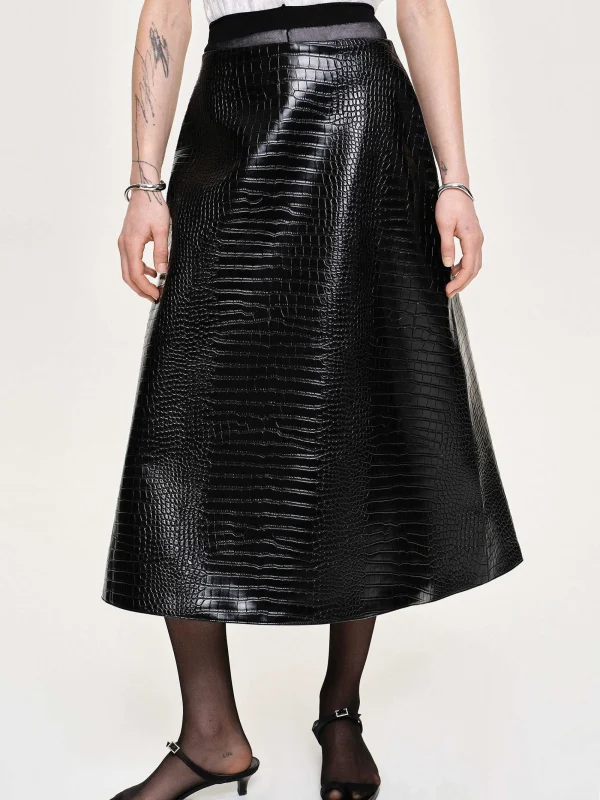 Source Unknown Bottoms-Croc-Embossed Midi Skirt, Black