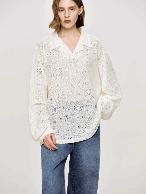 Source Unknown Accessories-Crochet Collar Top, Ivory