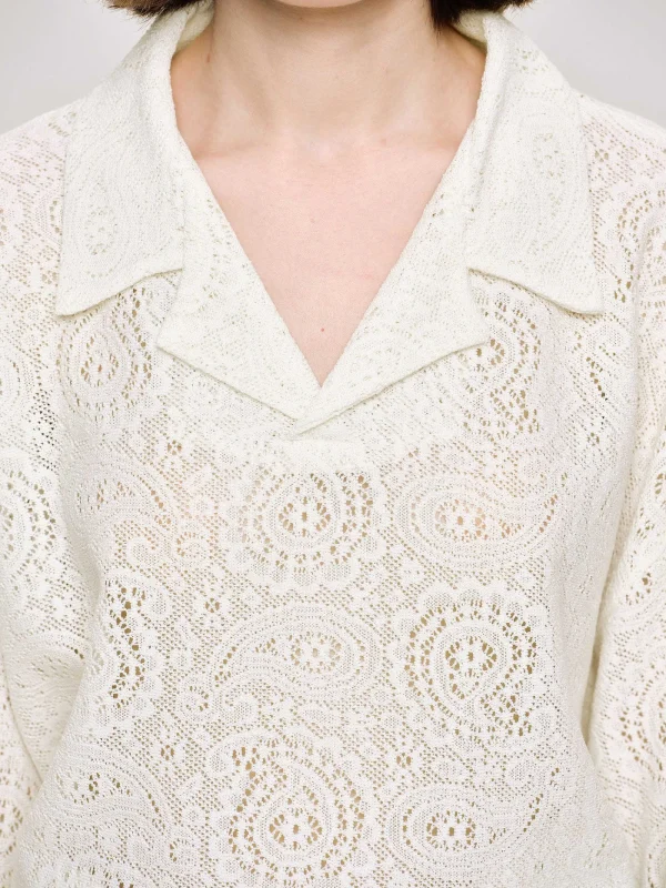 Source Unknown Accessories-Crochet Collar Top, Ivory