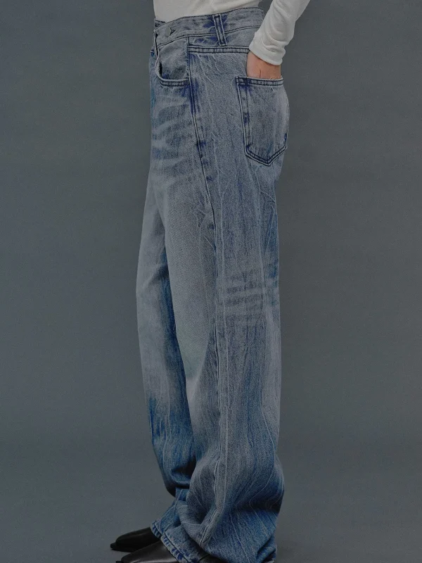 Source Unknown Clothing-Deconstructed Crossover Jeans, Medium Blue