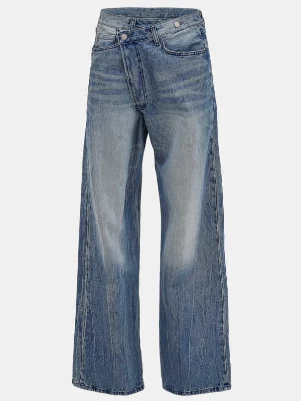 Source Unknown Clothing-Deconstructed Crossover Jeans, Medium Blue