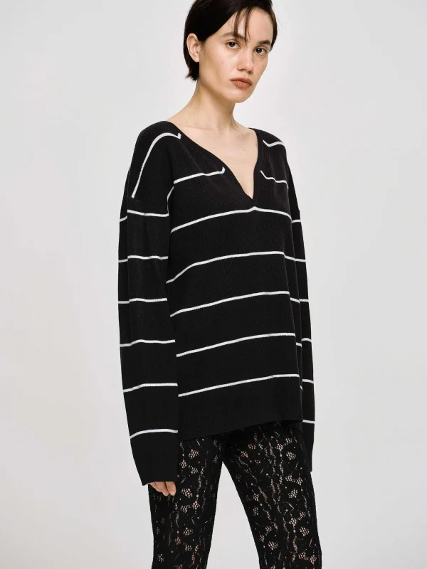 Source Unknown Clothing-Deep V-Neck Sweater, Black