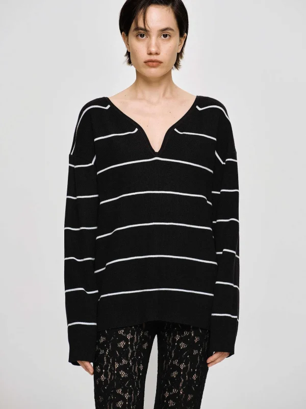 Source Unknown Knitwear-Deep V-Neck Sweater, Black