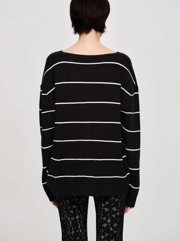 Source Unknown Knitwear-Deep V-Neck Sweater, Black