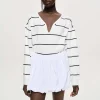 Source Unknown Knitwear-Deep V-Neck Sweater, White Stripe