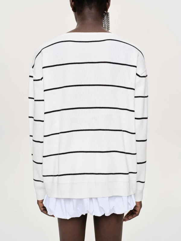 Source Unknown Clothing-Deep V-Neck Sweater, White Stripe