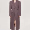 Source Unknown Clothing-Delphina Long Hourglass Coat, Mauve Grey