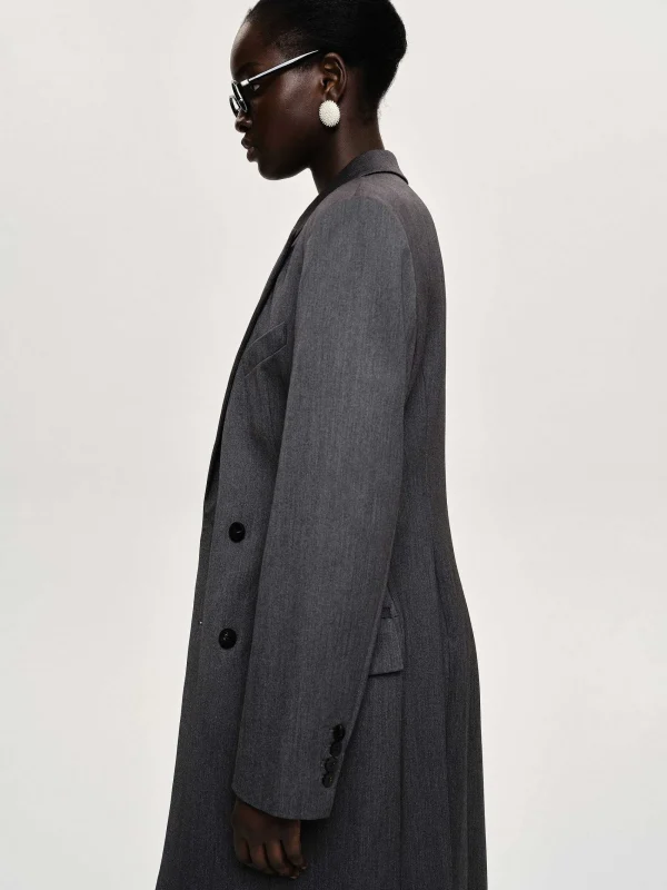 Source Unknown Outerwear-Delphina Long Hourglass Coat, Charcoal