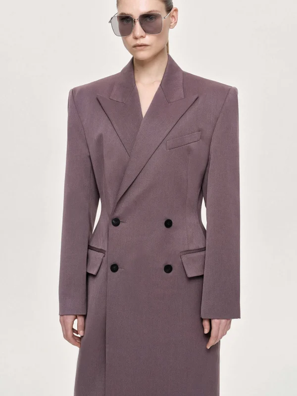 Source Unknown Clothing-Delphina Long Hourglass Coat, Mauve Grey