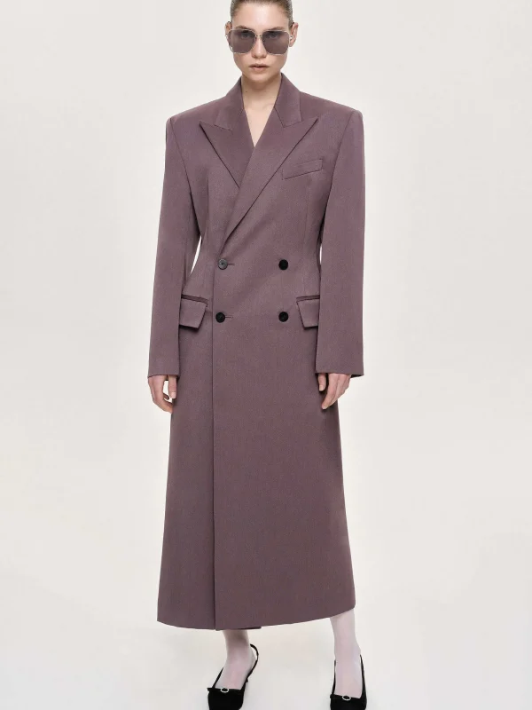 Source Unknown Clothing-Delphina Long Hourglass Coat, Mauve Grey