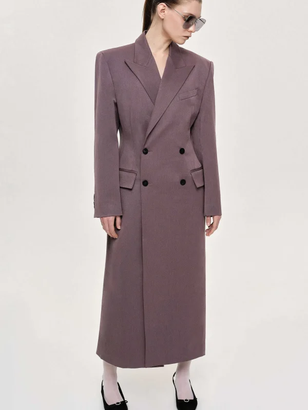 Source Unknown Clothing-Delphina Long Hourglass Coat, Mauve Grey