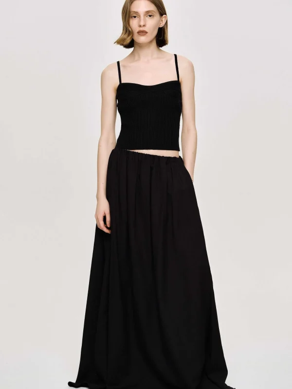 Source Unknown Bottoms-Dhanila Floor-Length Linen Skirt, Black