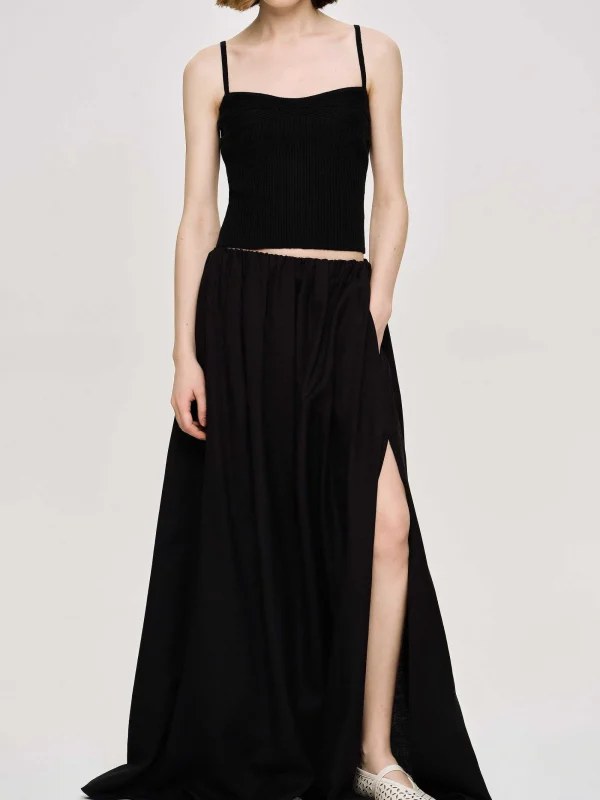 Source Unknown Clothing-Dhanila Floor-Length Linen Skirt, Black