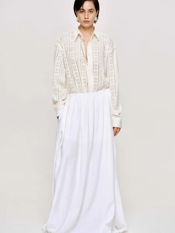 Source Unknown Bottoms-Dhanila Floor-Length Linen Skirt, Optic White