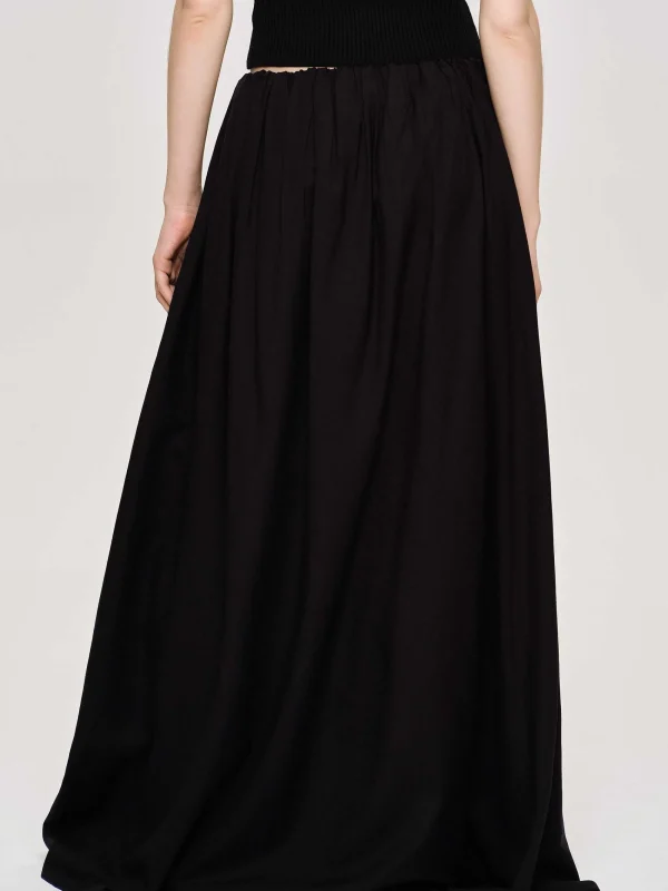 Source Unknown Bottoms-Dhanila Floor-Length Linen Skirt, Black