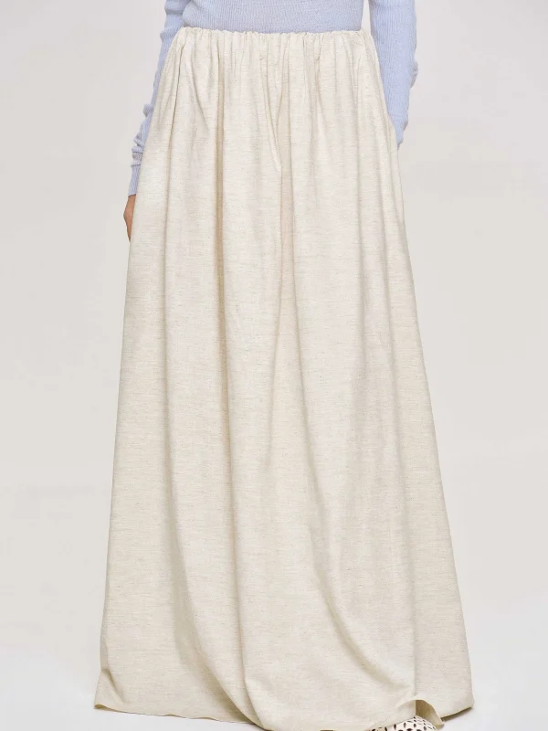 Source Unknown Bottoms-Dhanila Floor-Length Linen Skirt, Natural