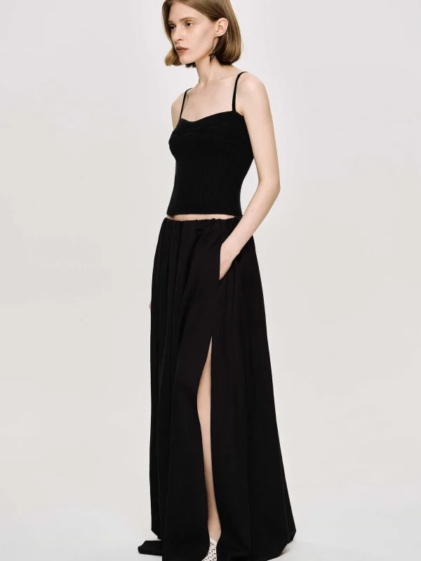 Source Unknown Bottoms-Dhanila Floor-Length Linen Skirt, Black