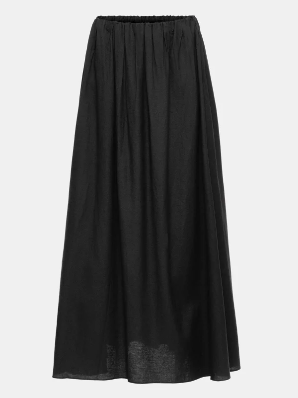 Source Unknown Clothing-Dhanila Floor-Length Linen Skirt, Black