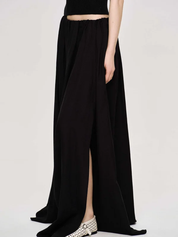 Source Unknown Clothing-Dhanila Floor-Length Linen Skirt, Black