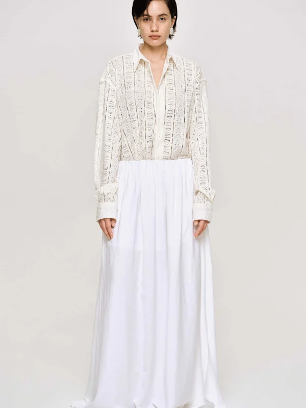 Source Unknown Bottoms-Dhanila Floor-Length Linen Skirt, Optic White