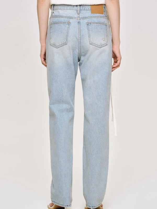 Source Unknown Clothing-Distressed Straight Jeans, Light Vintage Blue