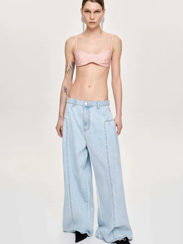 Source Unknown Denim-Double Side Oversized Jeans, Light Blue