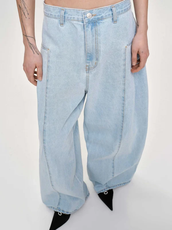 Source Unknown Clothing-Double Side Oversized Jeans, Light Blue