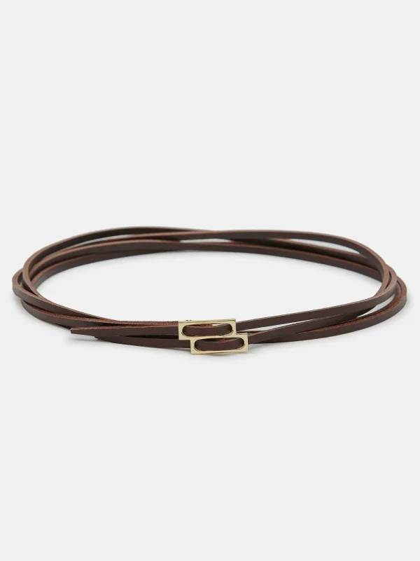 Source Unknown Clothing-Double Thin Leather Belt, Brown