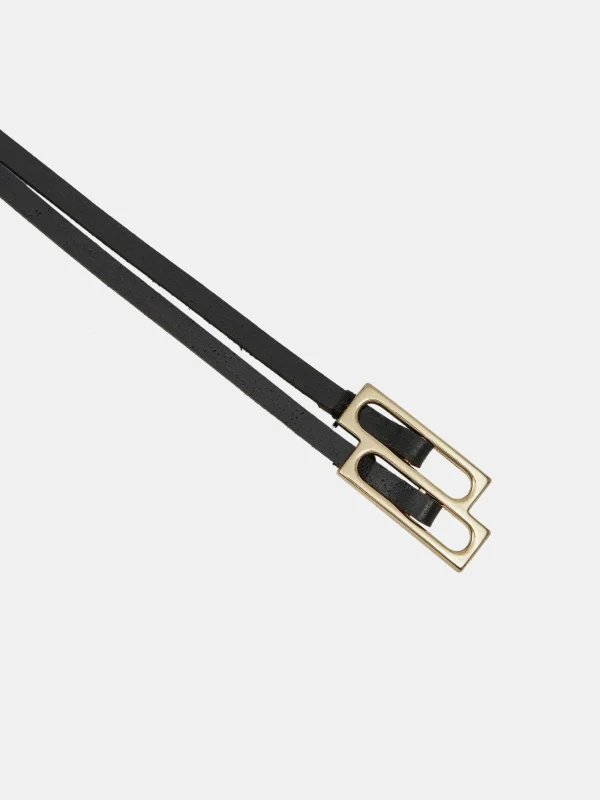 Source Unknown Clothing-Double Thin Leather Belt, Black