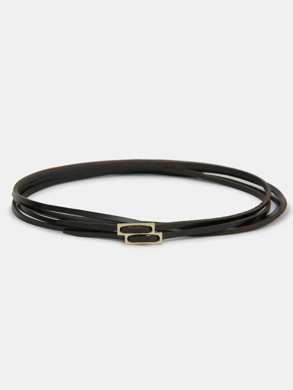 Source Unknown Accessories-Double Thin Leather Belt, Black