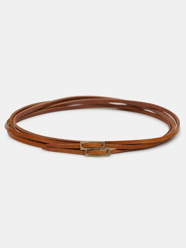 Source Unknown Accessories-Double Thin Leather Belt, Tan