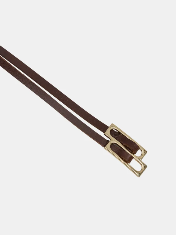 Source Unknown Accessories-Double Thin Leather Belt, Brown