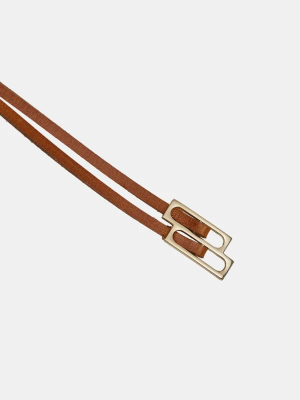 Source Unknown Accessories-Double Thin Leather Belt, Tan