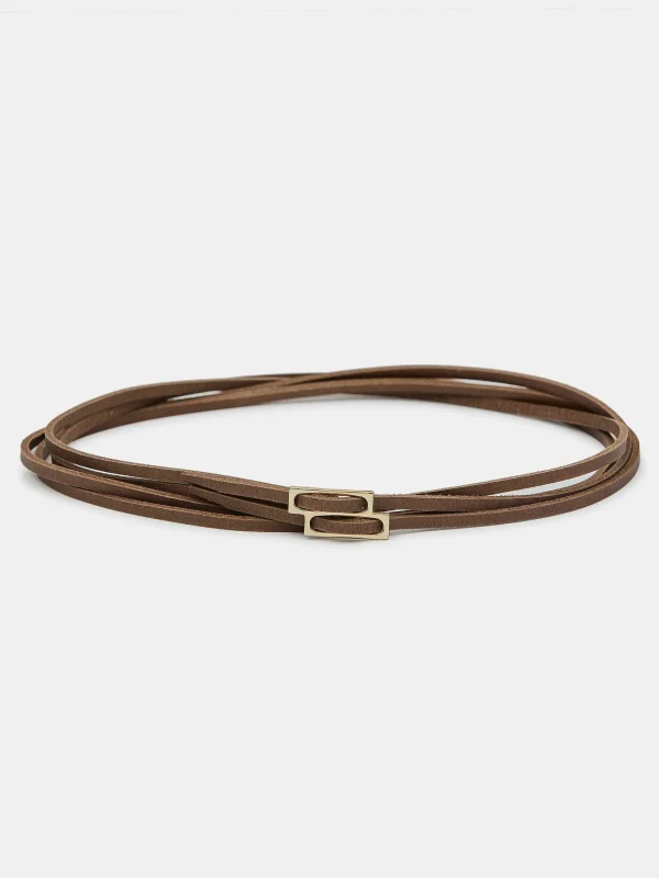 Source Unknown Accessories-Double Thin Leather Belt, Mocha