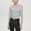 Source Unknown Clothing-Draped Cut-Out Knit, Taupe Gray