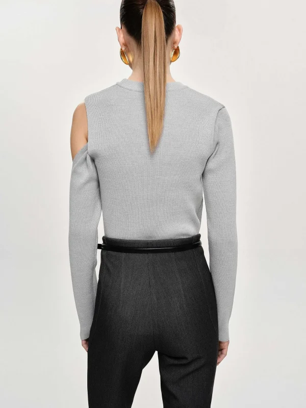 Source Unknown Knitwear-Draped Cut-Out Knit, Taupe Gray