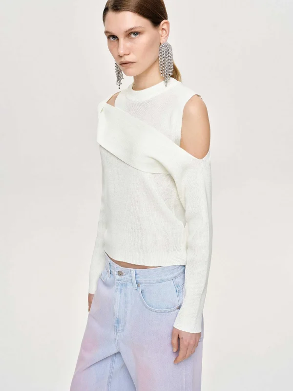 Source Unknown Knitwear-Draped Cut-Out Knit, White