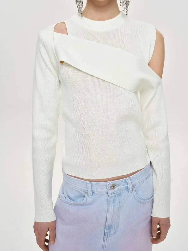 Source Unknown Clothing-Draped Cut-Out Knit, White