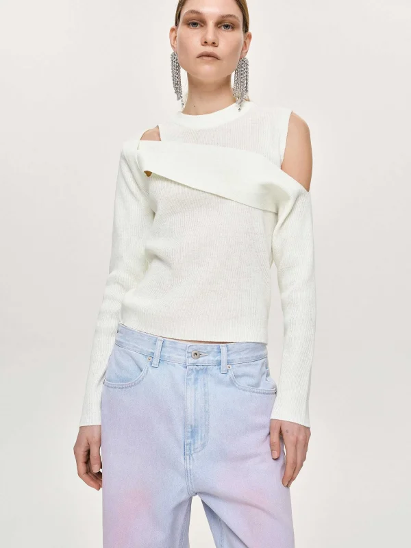 Source Unknown Knitwear-Draped Cut-Out Knit, White