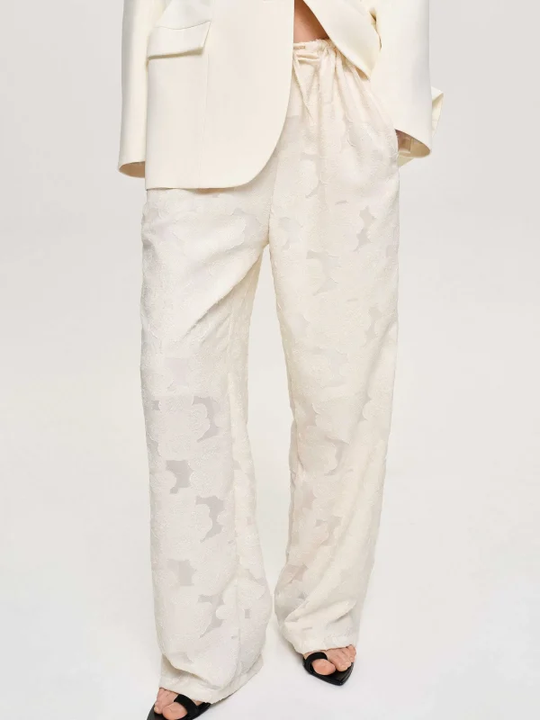 Source Unknown Clothing-Drawstring Jacquard Pants, Ivory