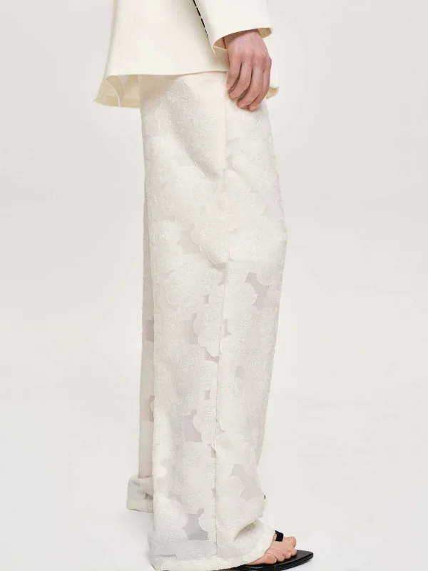 Source Unknown Bottoms-Drawstring Jacquard Pants, Ivory