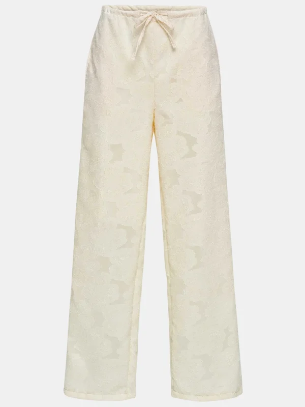 Source Unknown Clothing-Drawstring Jacquard Pants, Ivory