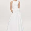 Source Unknown Accessories-Drop Waist Ruched Dress, Off White