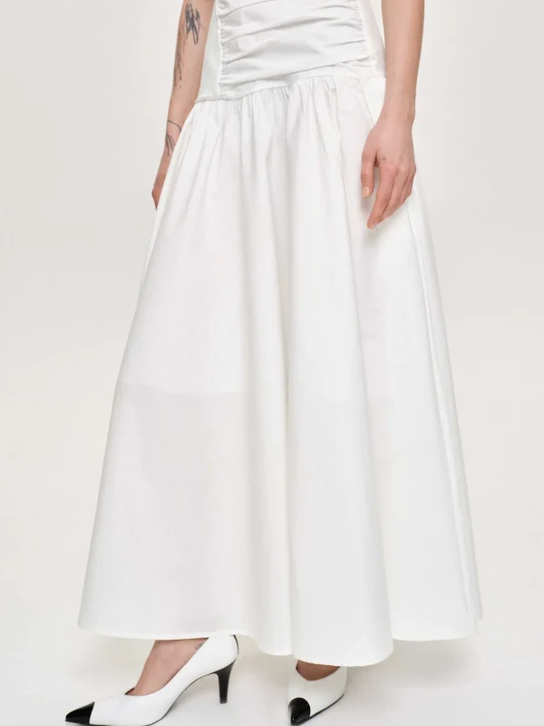 Source Unknown Accessories-Drop Waist Ruched Dress, Off White