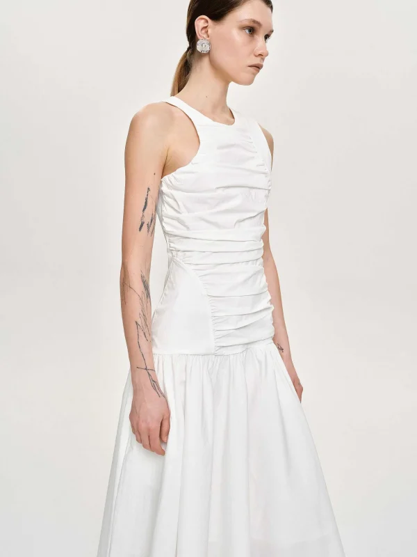 Source Unknown Accessories-Drop Waist Ruched Dress, Off White