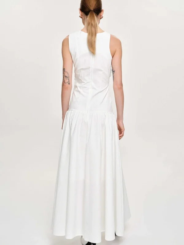 Source Unknown Accessories-Drop Waist Ruched Dress, Off White